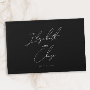 Black Modern Calligraphy Stylish Names Wedding Guest Book