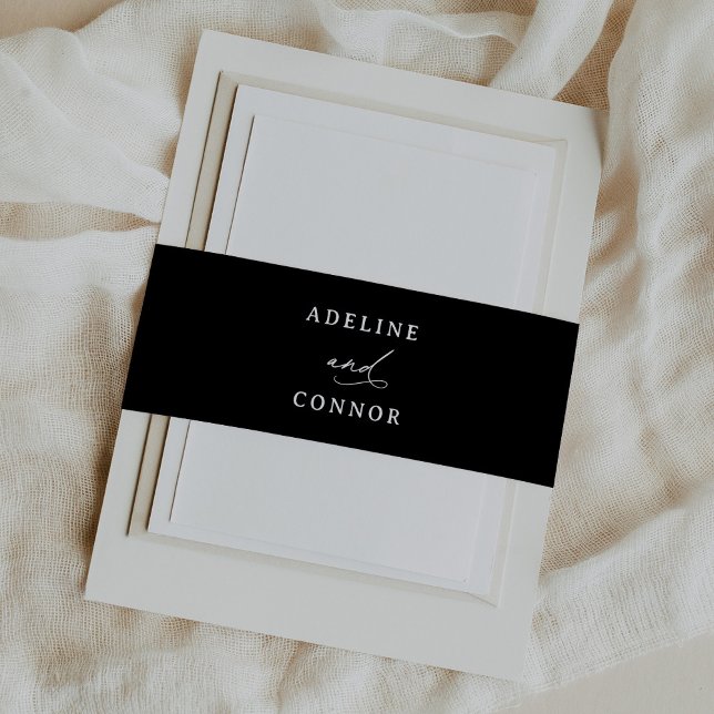 Black Modern Calligraphy Wedding Invitation Belly Band (Creator Uploaded)