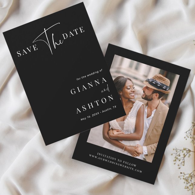 Black Modern Calligraphy Wedding Photo   Save The Date (Creator Uploaded)