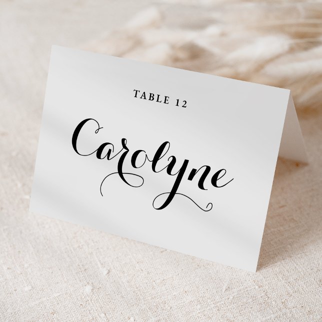 Black Modern Calligraphy Wedding Place Card (Creator Uploaded)