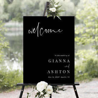 Black Modern Calligraphy Wedding Welcome Sign