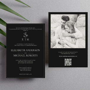 Black Modern Catholic Wedding Invitations QR code