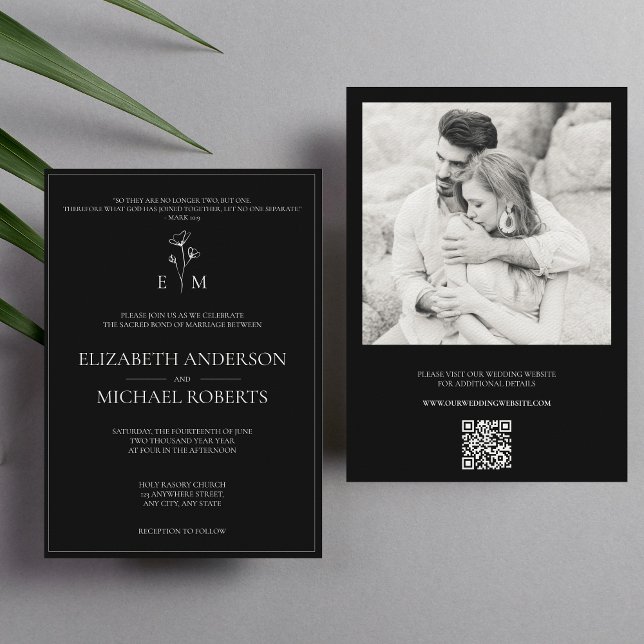 Black Modern Catholic Wedding Invitations QR code (Creator Uploaded)