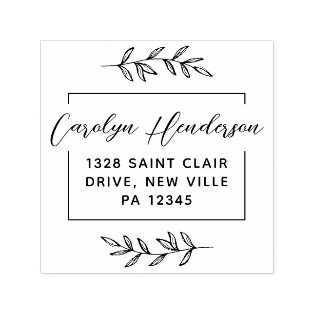 Black Modern Chic Botanical Leaves Typography Self-inking Stamp (Design)