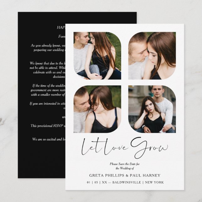 Black Modern Chic Clover Collage 4 Photos Wedding (Front/Back)