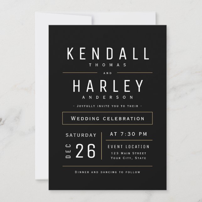 Black Modern Chic Simple Typography Photo Wedding Invitation (Front)