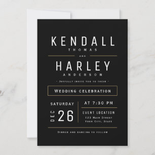 Black Modern Chic Simple Typography Photo Wedding Invitation