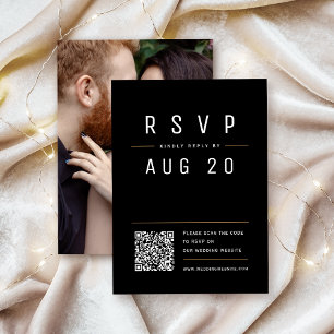 Black Modern Chic Simple Typography QR code RSVP Card