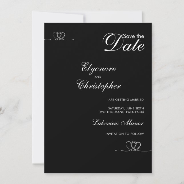 Black Modern Chic Wedding Save The Date Invitation (Front)