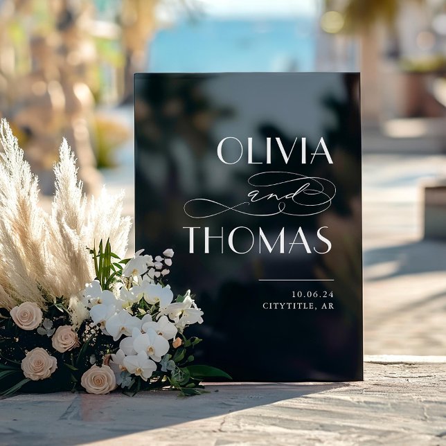 Black Modern Chic Wedding Welcome Acrylic Sign (Modern Black Minimalist Glossy Wedding Welcome Sign)