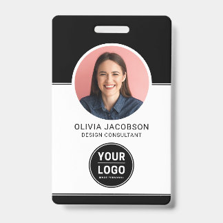 Black Modern Company Employee Photo Security QR ID Badge
