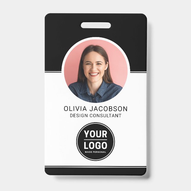 Black Modern Company Employee Photo Security QR ID Badge (Front)
