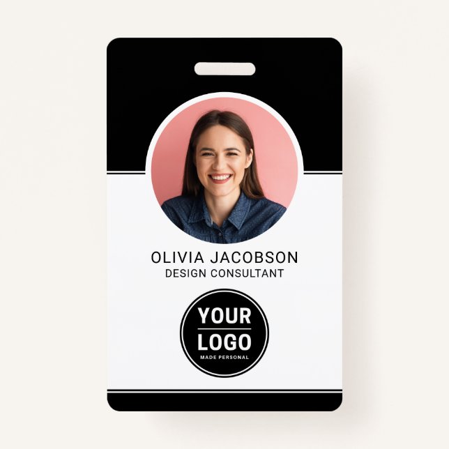 Black Modern Company Employee Photo Security QR ID ID Badge (Front)