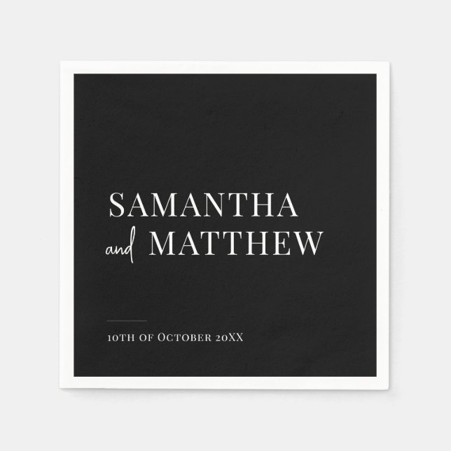 Black Modern Couple Names Wedding  Napkin (Front)