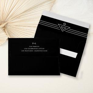 Black Modern Deco Elegant Monogram Wedding Envelope