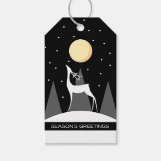 Black Modern Deer Moon Christmas Gift Tags