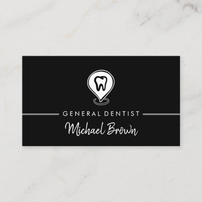 Black Modern Dentist Tooth Business Card (Front)