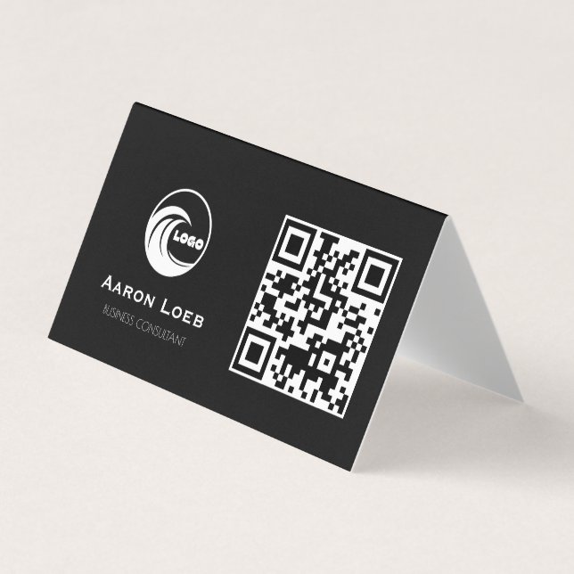 Black Modern Design Fold Business Card with QR Cod (Front)