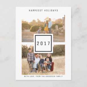 Black Modern Double Photo Holiday Postcard