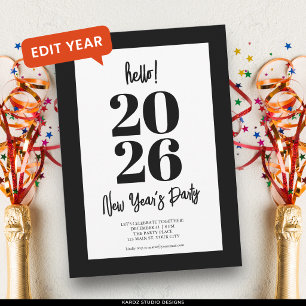 Black Modern Editable New Years Party Invitation