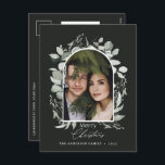 Black modern elegant botanical green photo holiday postcard<br><div class="desc">Black modern elegant botanical green grey simply classy botanical arch photo holiday christmas design.</div>