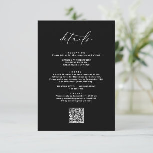 Black Modern Elegant Calligraphy Wedding Details Enclosure Card