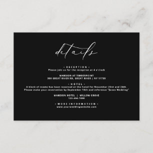Black Modern Elegant Calligraphy Wedding Details Enclosure Card