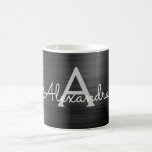 Black Modern Elegant Metallic Monogram Name Coffee Mug<br><div class="desc">Modern and Elegant Black Faux Metallic Stainless Steel Foil Monogram Name and Initial Coffee Mug. The monogrammed coffee or tea cup makes the perfect Christmas or Birthday gift for someone who loves chic custom personalised style.</div>