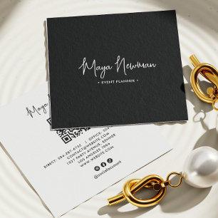 BLACK Modern Elegant Minimal QR Code Professional  Square Business Card