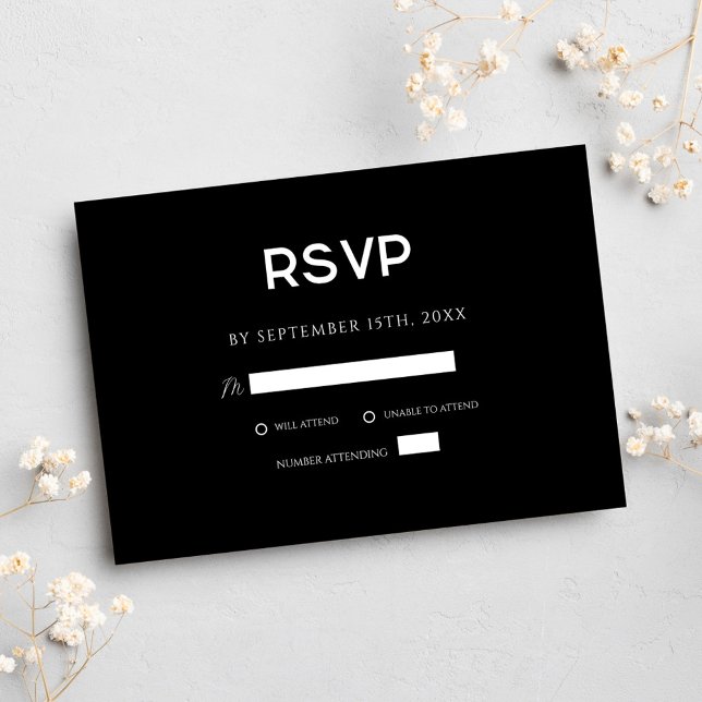 Black Modern Elegant Minimal Wedding RSVP Card (Black Modern Elegant Minimal Wedding RSVP Card)