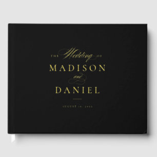 Black Modern Elegant Script Classic Wedding Guest Book