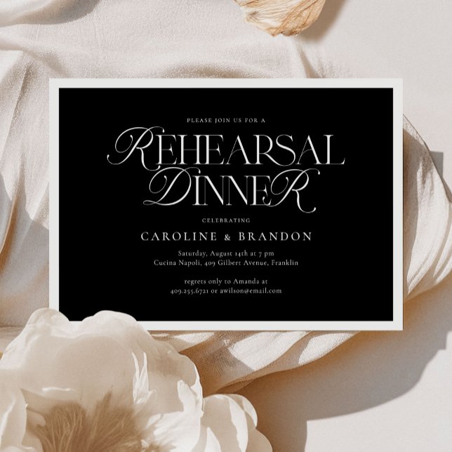 Black Modern Elegant Script Type Rehearsal Dinner Invitation (Creator Uploaded)