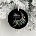 Black modern elegant watercolor botanical ceramic tree decoration<br><div class="desc">Black modern elegant rustic watercolor dried botanical floral muted colours holiday Christmas ornament decor.</div>