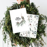 Black modern elegant watercolor botanical rustic h holiday card<br><div class="desc">Black modern elegant rustic watercolor dried botanical floral muted colours holiday Christmas card.</div>