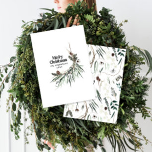 Black modern elegant watercolor botanical rustic h holiday card