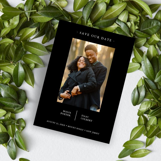 Black Modern Fancy Minimalist Photo Couple Wedding Save The Date (Creator Uploaded)