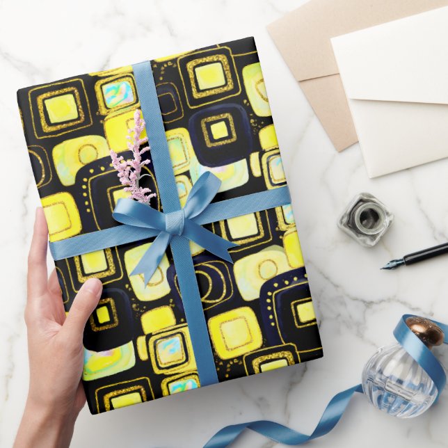 Black | Modern Faux Glitter & Opal Wrapping Paper (Gifting)