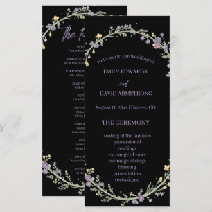 Black Modern Floral Boho Wedding Program