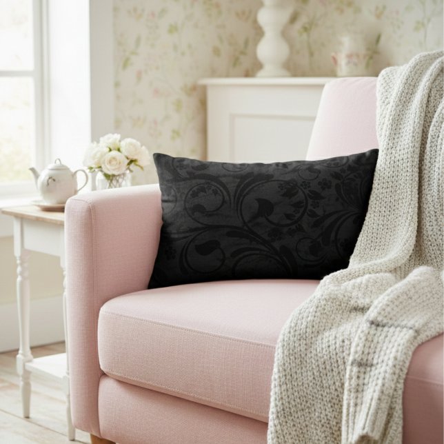 Black Modern Floral Velvet Decorative Cushion (Creator Uploaded)