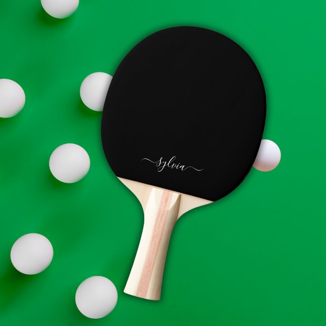 Black Modern Girly Monogram Name Ping Pong Paddle (Black Monogram Ping Pong paddle)