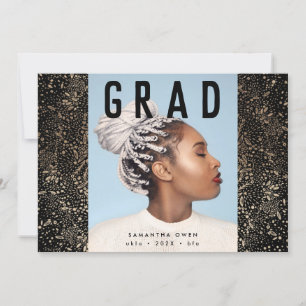 Black Modern Gold Foil Botanicals Grad Photo Announcement