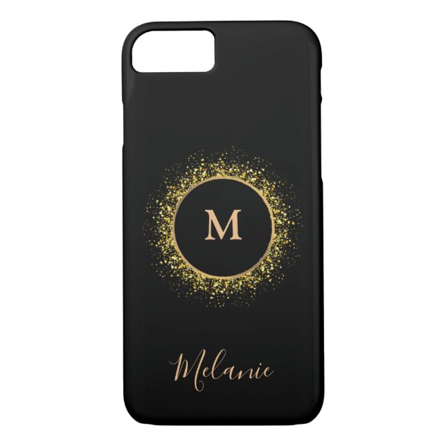Black modern gold name Monogrammed  Case-Mate iPhone Case (Back)