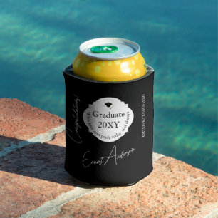 Black Modern Graduate Congratulations Graduation Can Cooler