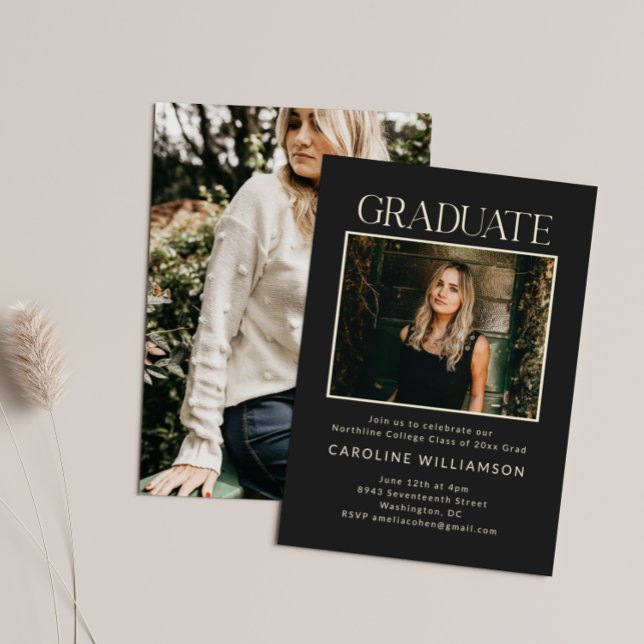 Black Modern Graduation Photo Party 2026 Invitation (Creator Uploaded)