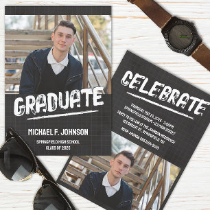 Black Modern Grunge Photo Invitation