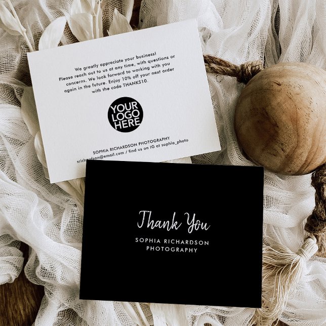 Black Modern Handwriting | Small Business Thank You Card (A modern, black and white small business thank you card with your logo)
