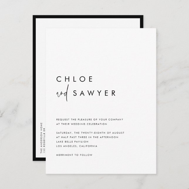 Black Modern Handwritten Script QR Code Wedding Invitation Postcard (Front/Back)