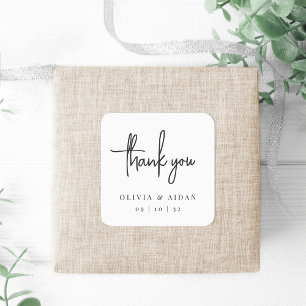 Black Modern Handwritten Script Wedding Thank You Square Sticker