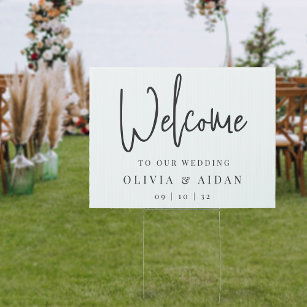 Black   Modern Handwritten Wedding Welcome Garden Sign