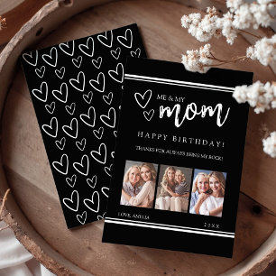 Black Modern Happy Birthday Mom Photo Collage Card